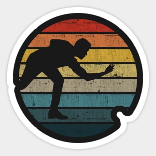 Bowling Silhouette On A Distressed Retro Sunset print Sticker